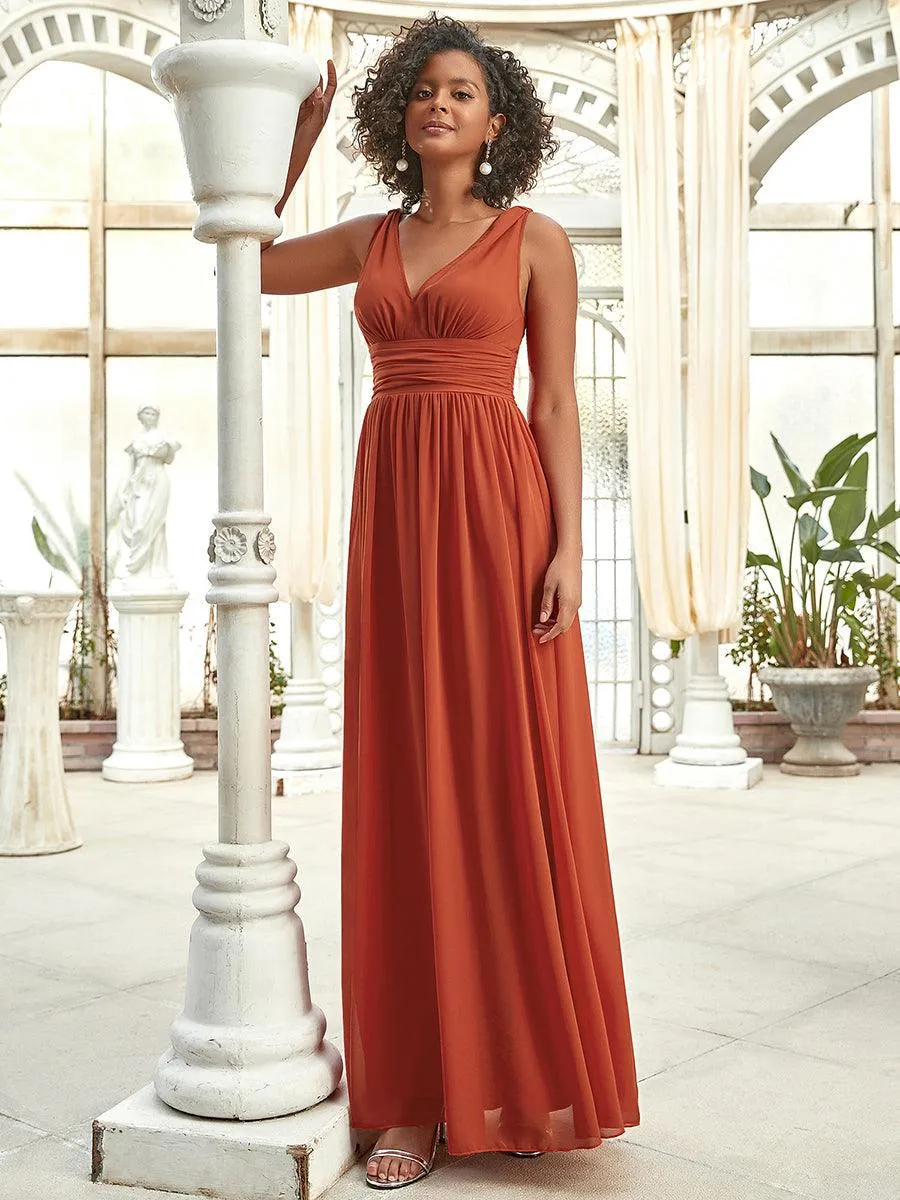 Robe de demoiselle d'honneur en mousseline à col en V