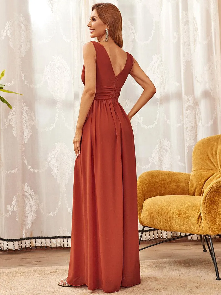 Robe de demoiselle d'honneur en mousseline à col en V