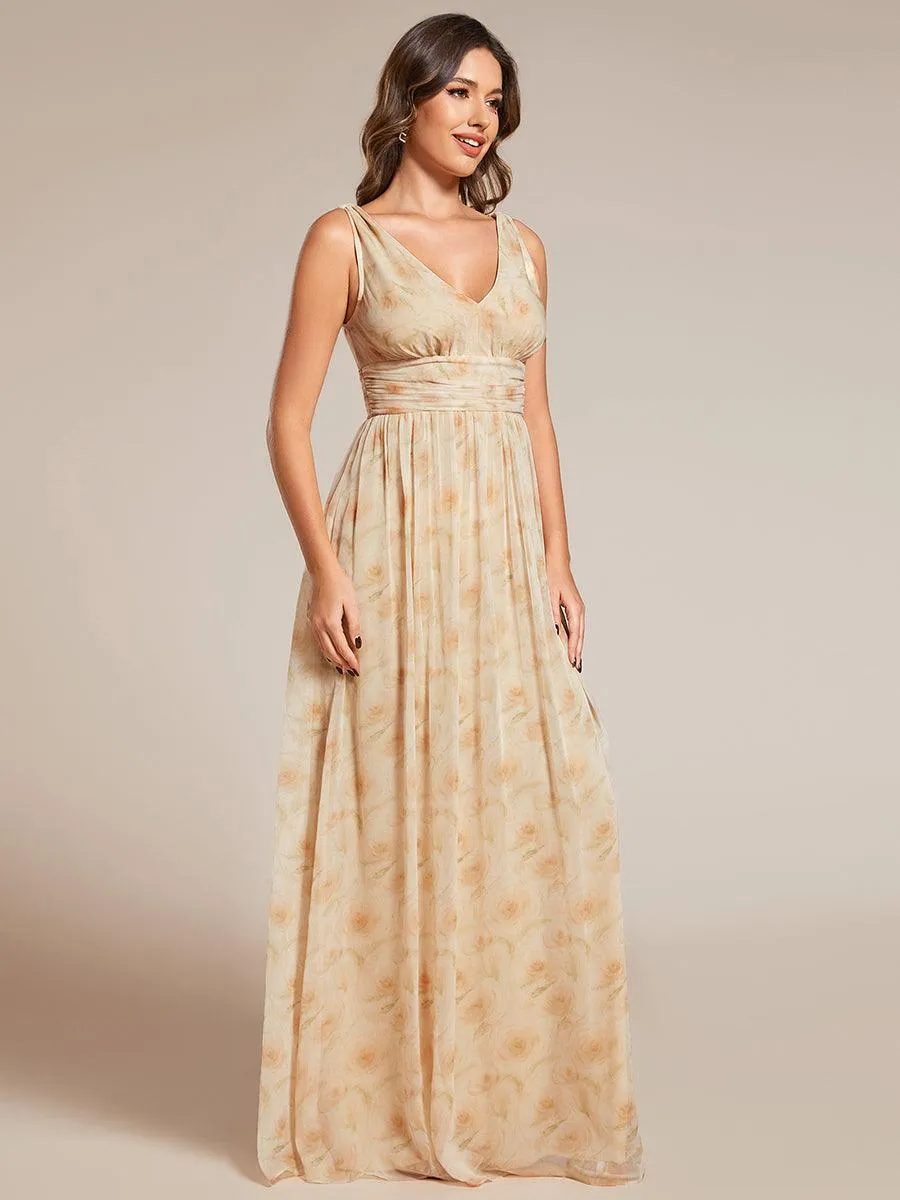 Robe de demoiselle d'honneur en mousseline à col en V