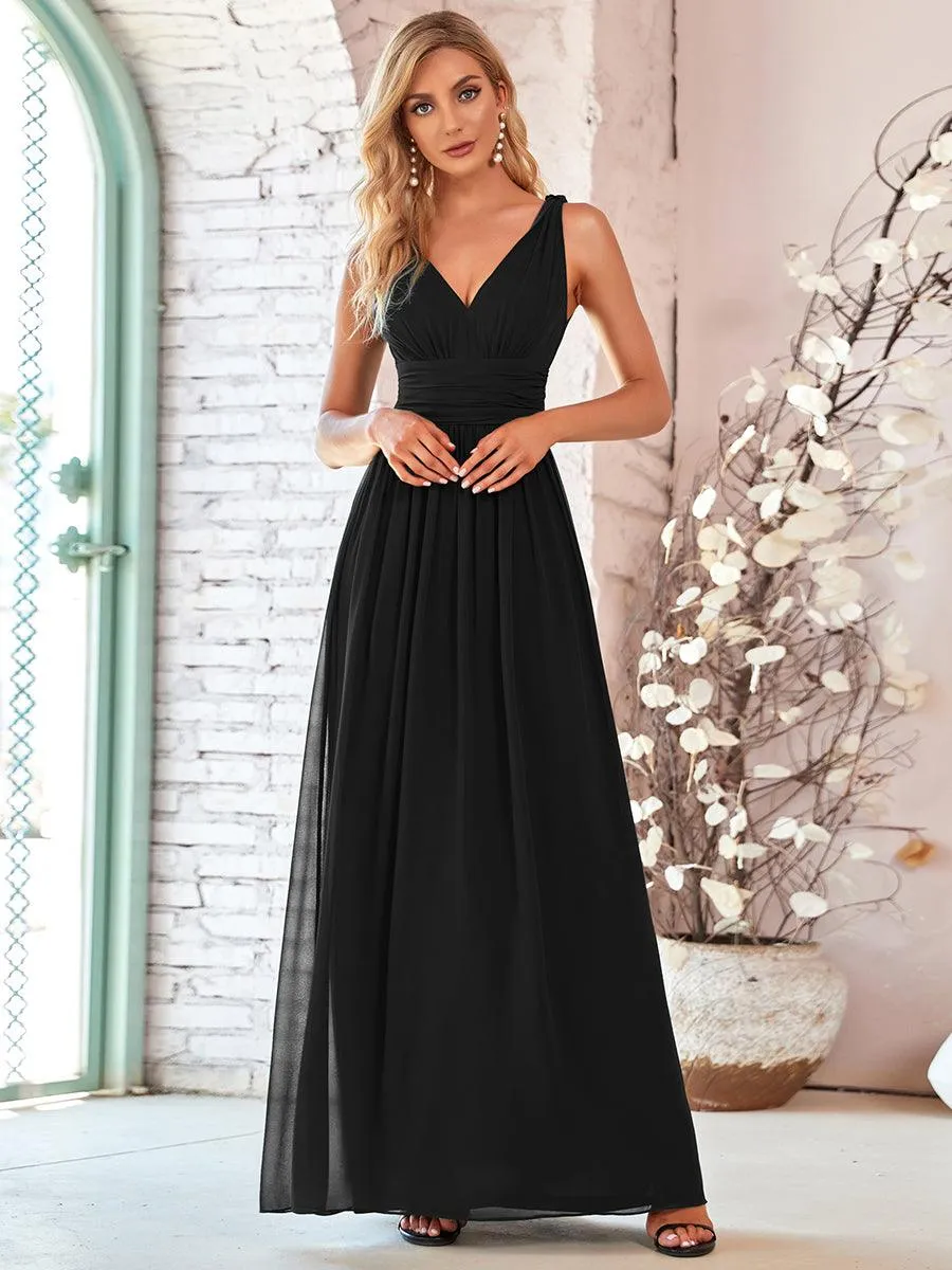 Robe de demoiselle d'honneur en mousseline à col en V