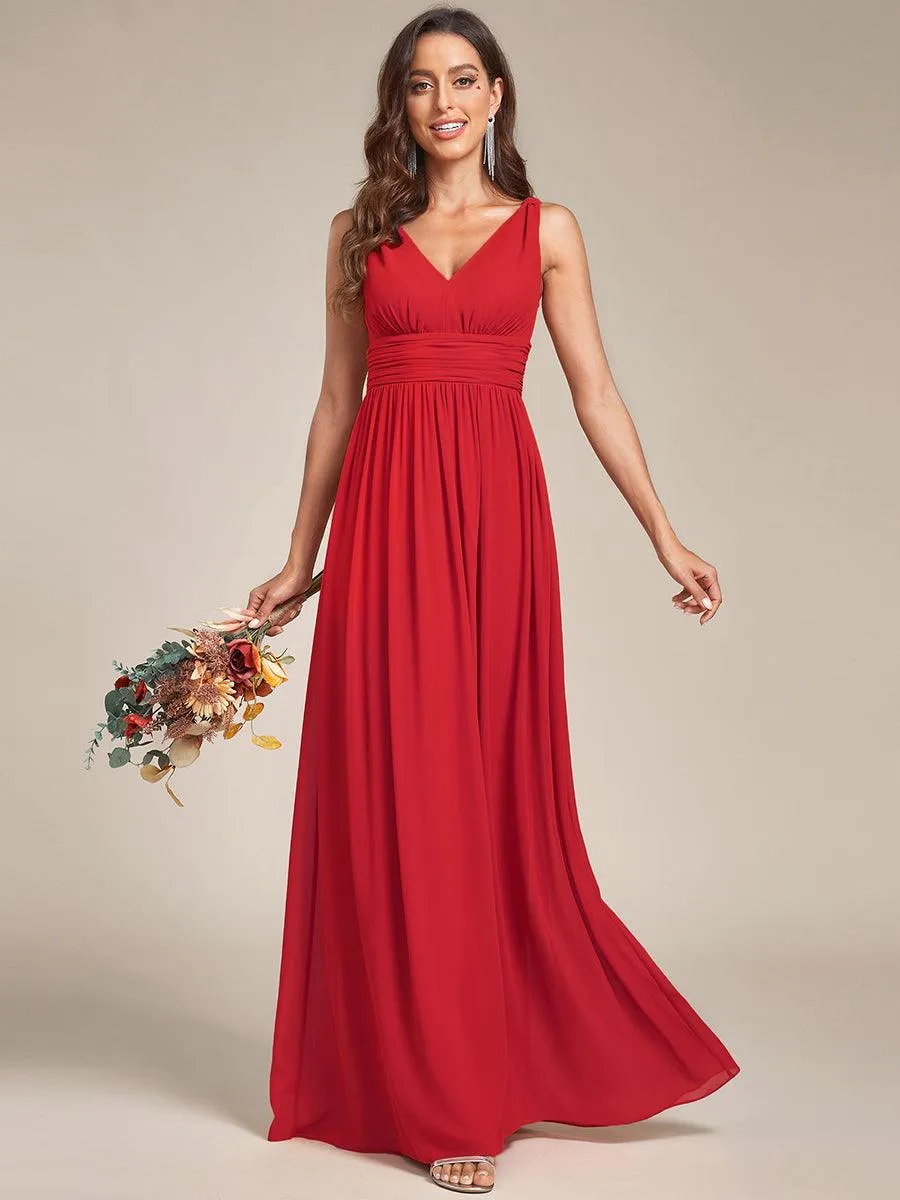 Robe de demoiselle d'honneur en mousseline à col en V