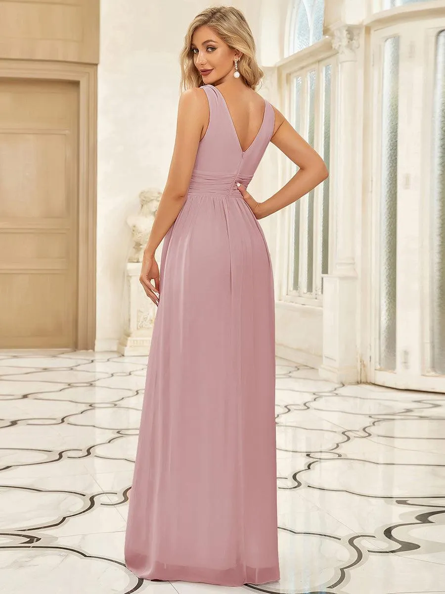 Robe de demoiselle d'honneur en mousseline à col en V