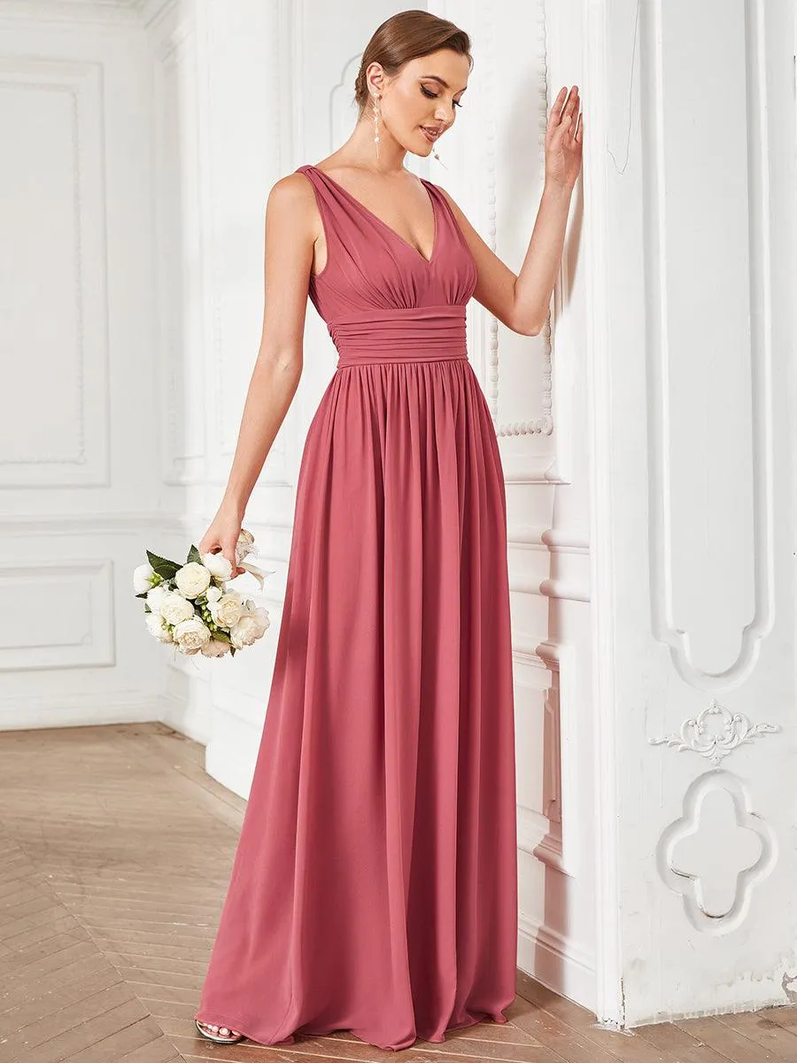Robe de demoiselle d'honneur en mousseline à col en V