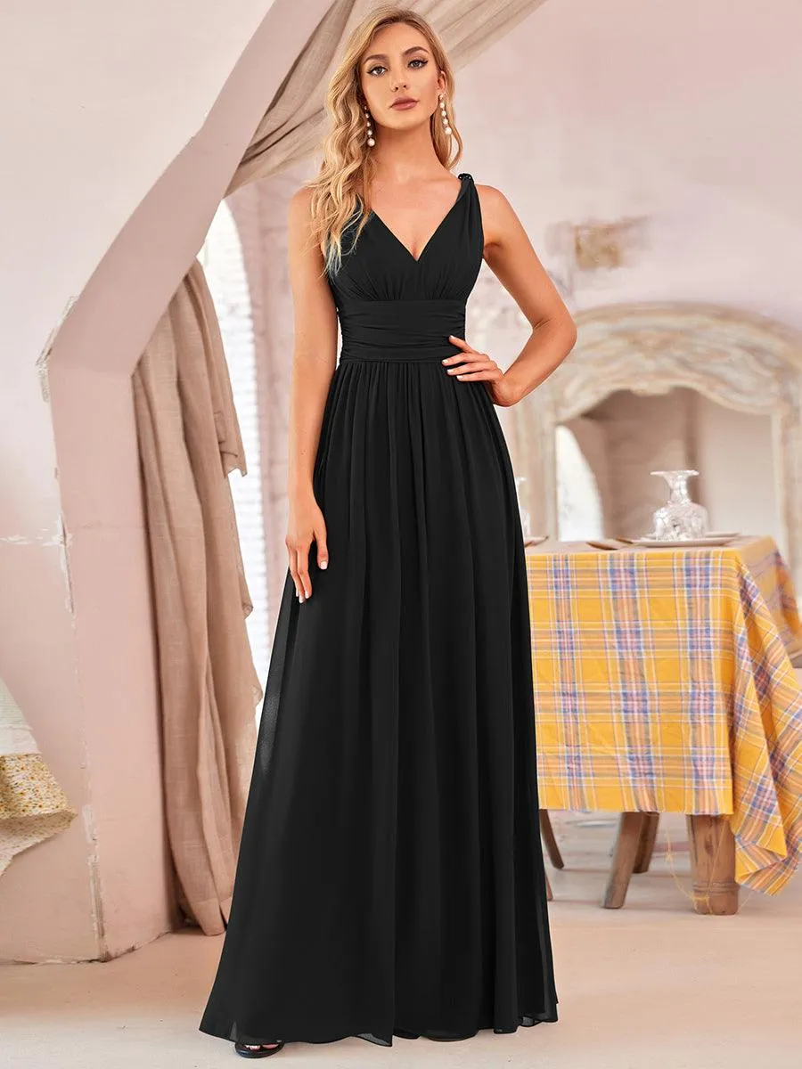 Robe de demoiselle d'honneur en mousseline à col en V