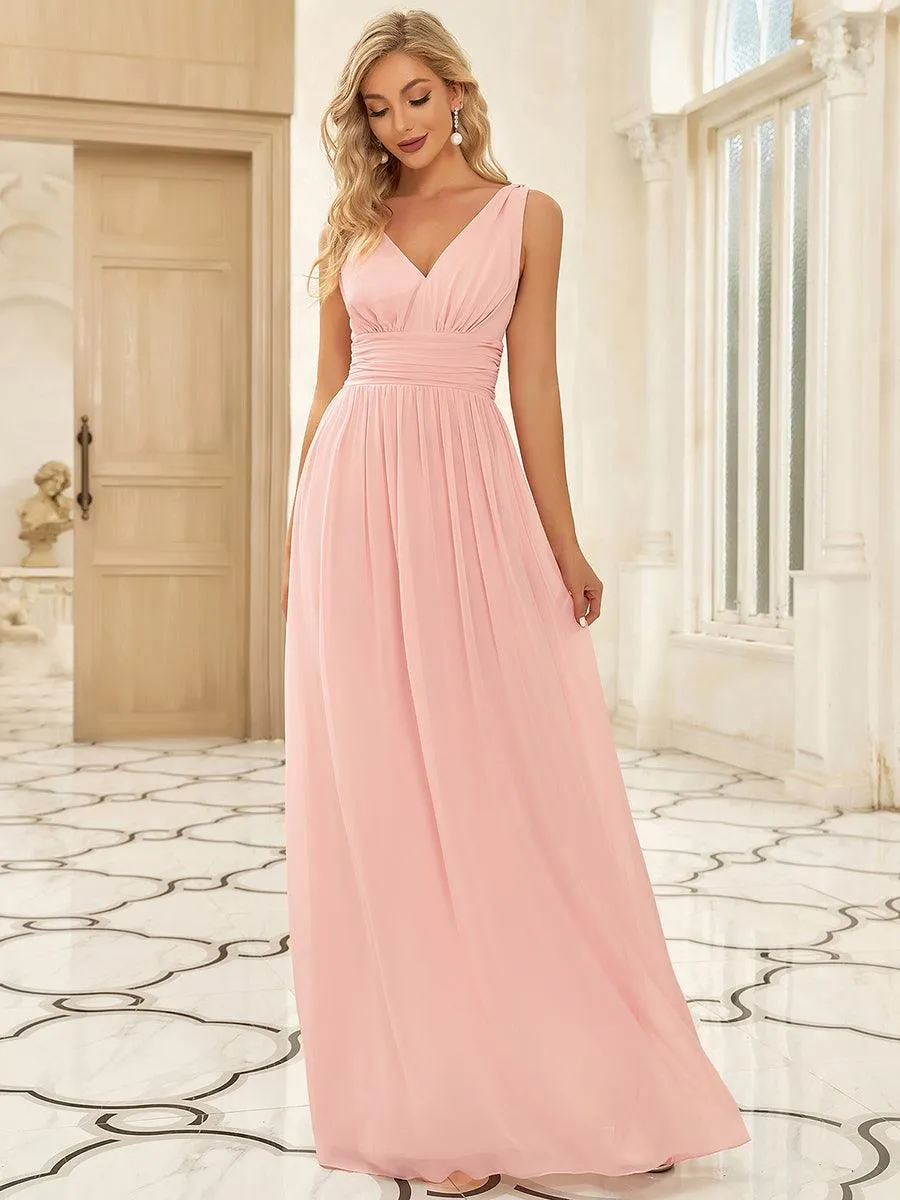 Robe de demoiselle d'honneur en mousseline à col en V