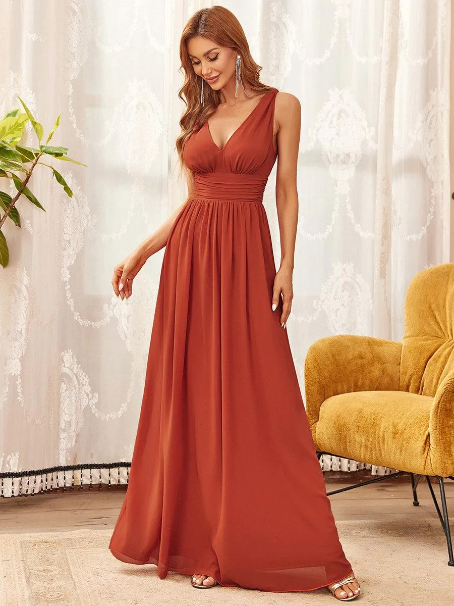 Robe de demoiselle d'honneur en mousseline à col en V