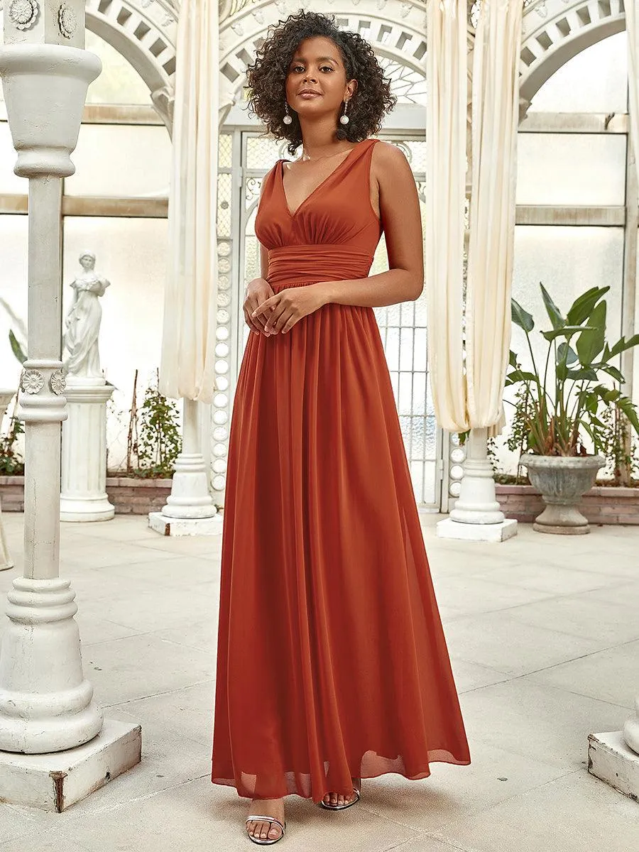Robe de demoiselle d'honneur en mousseline à col en V