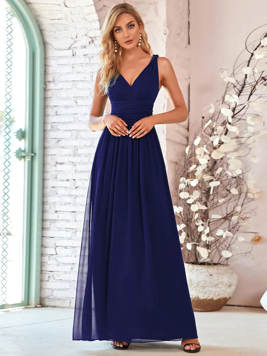 Robe de demoiselle d'honneur en mousseline à col en V