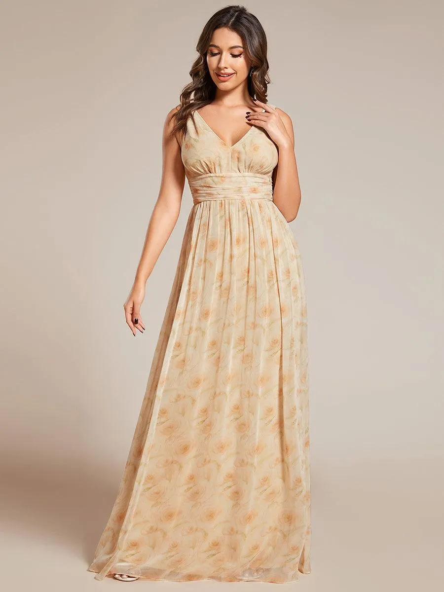 Robe de demoiselle d'honneur en mousseline à col en V