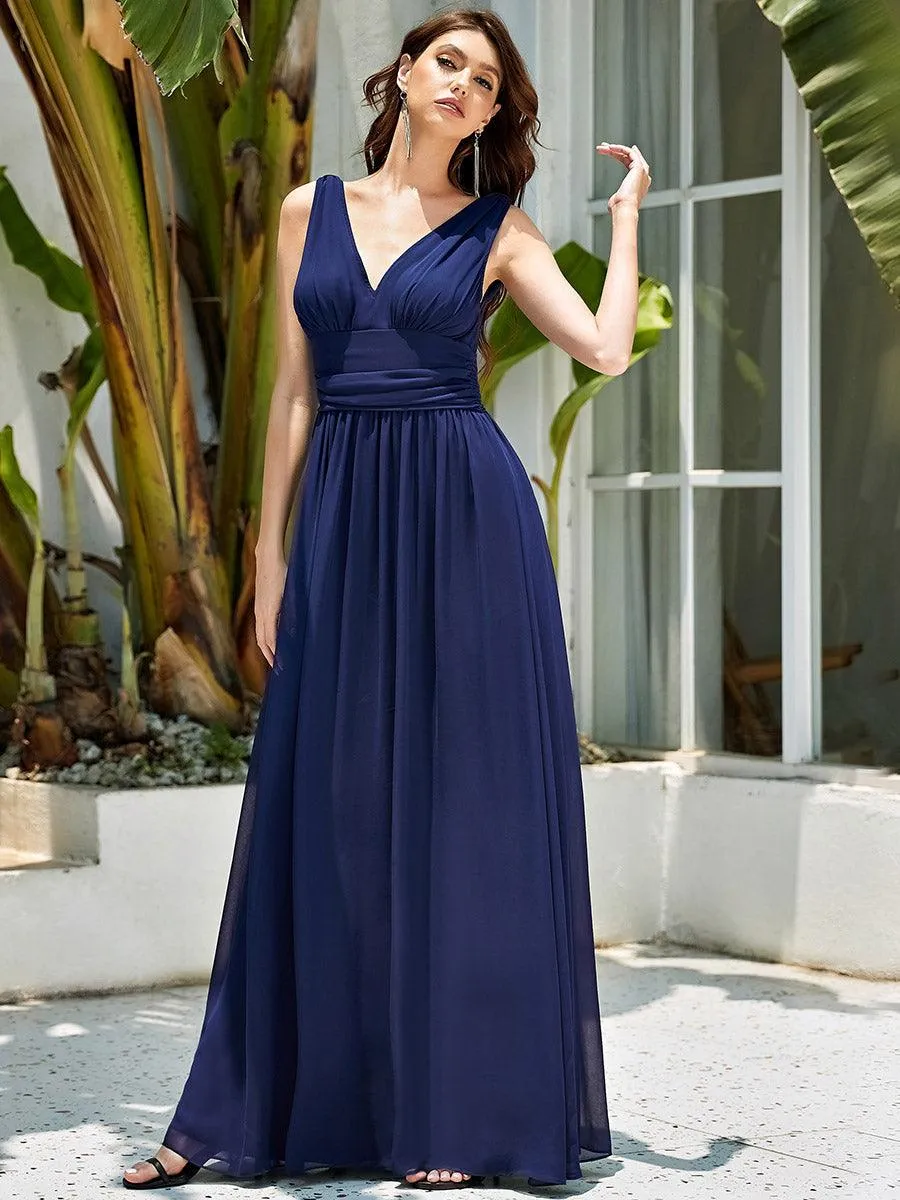Robe de demoiselle d'honneur en mousseline à col en V