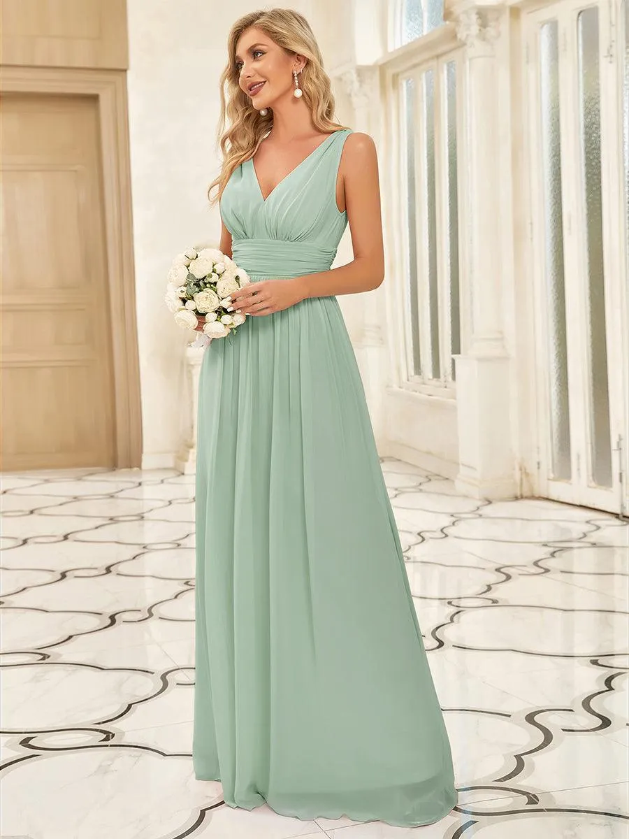 Robe de demoiselle d'honneur en mousseline à col en V