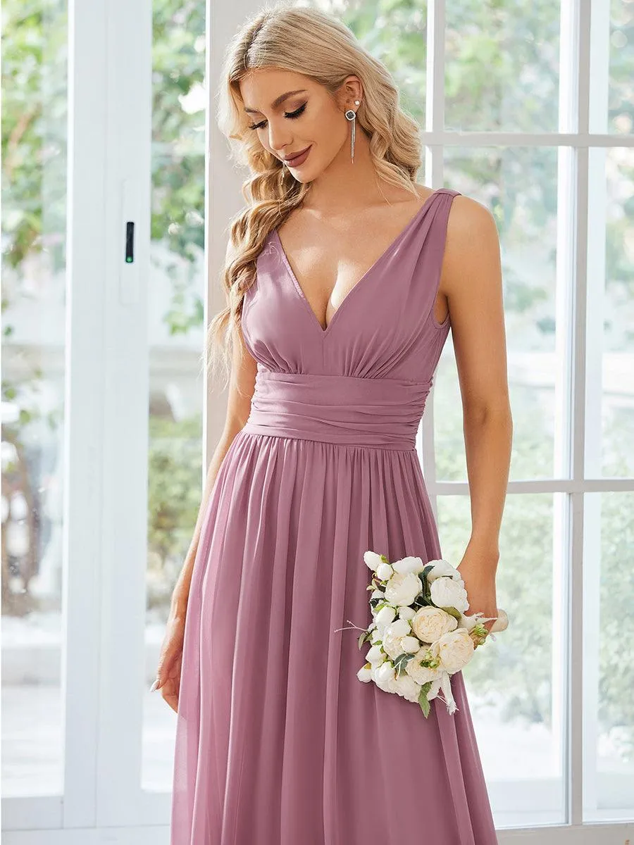Robe de demoiselle d'honneur en mousseline à col en V