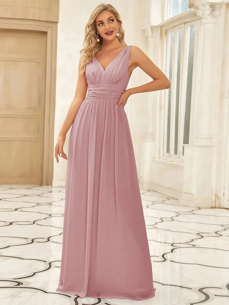 Robe de demoiselle d'honneur en mousseline à col en V