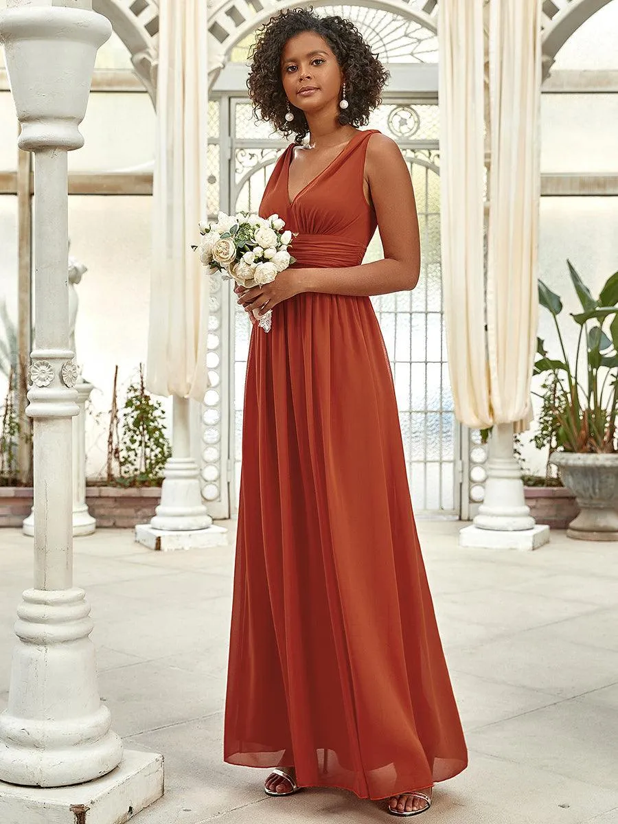 Robe de demoiselle d'honneur en mousseline à col en V