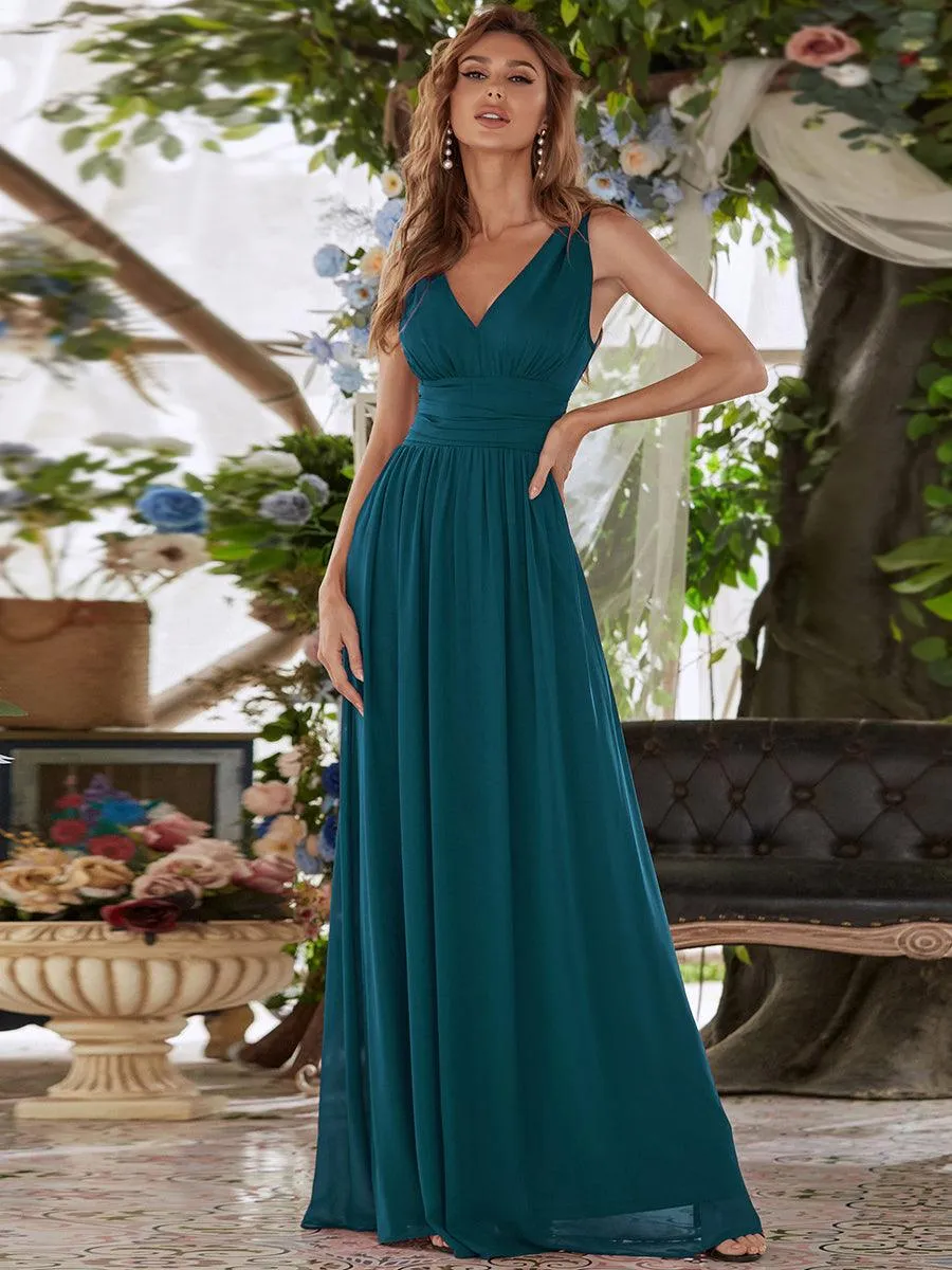 Robe de demoiselle d'honneur en mousseline à col en V
