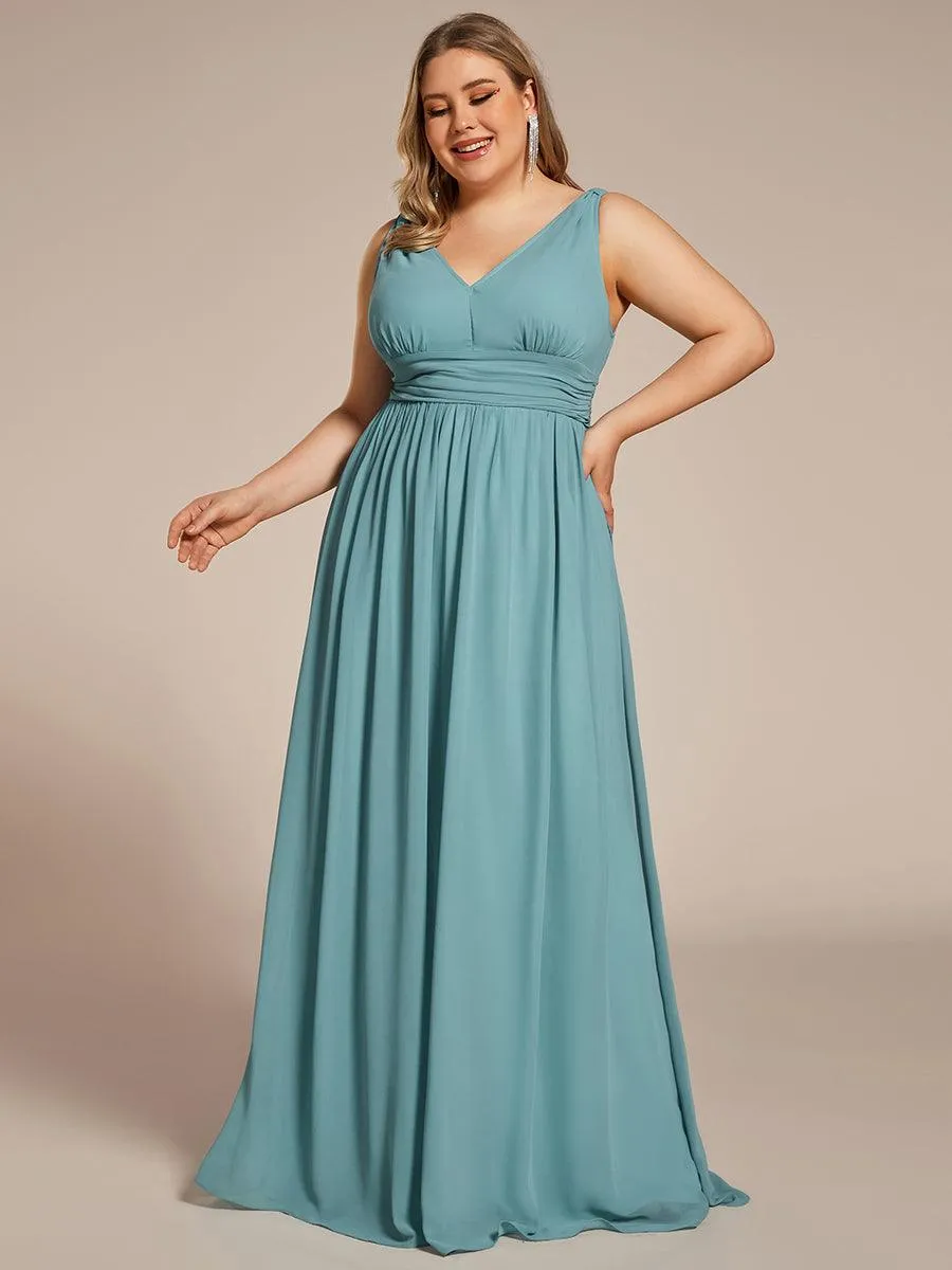 Robe de demoiselle d'honneur en mousseline à col en V