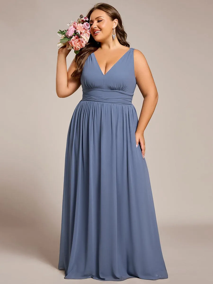 Robe de demoiselle d'honneur en mousseline à col en V