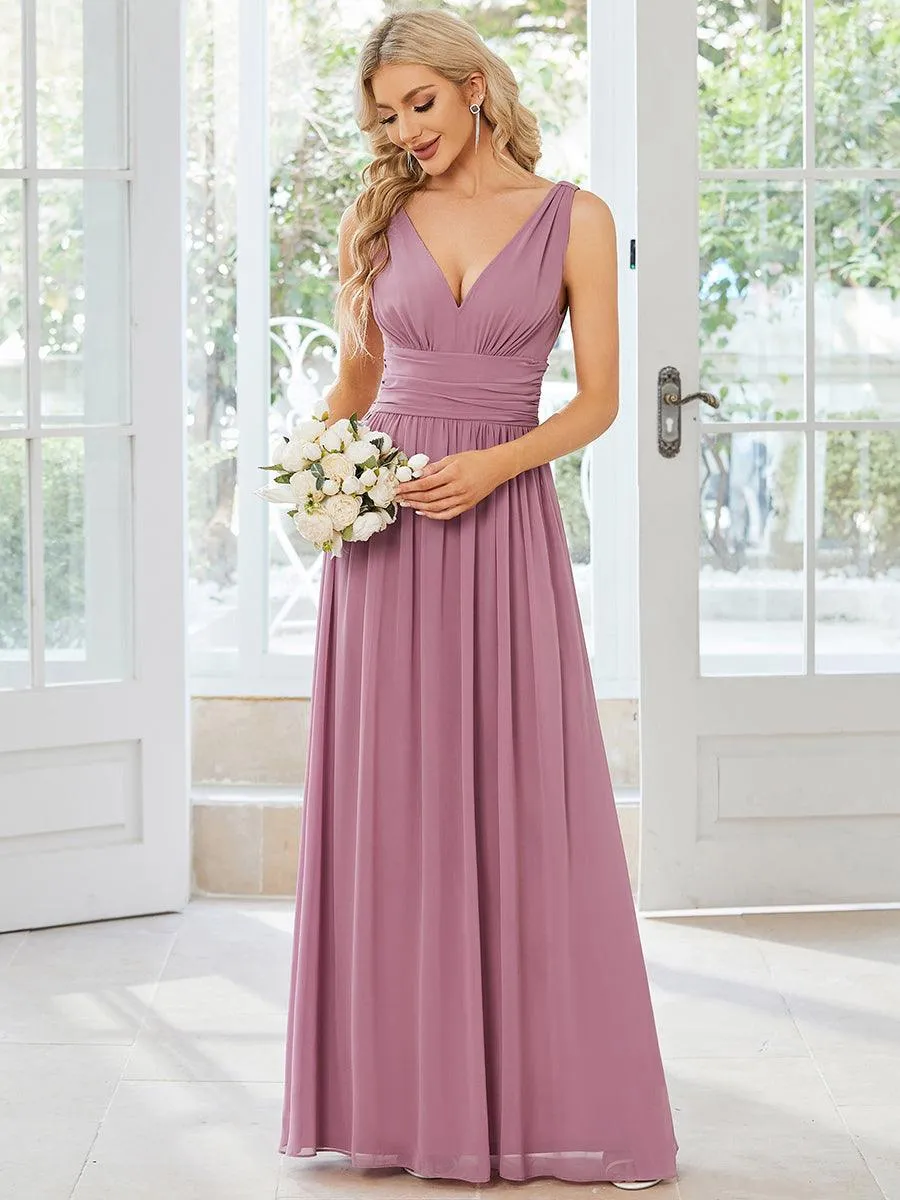 Robe de demoiselle d'honneur en mousseline à col en V