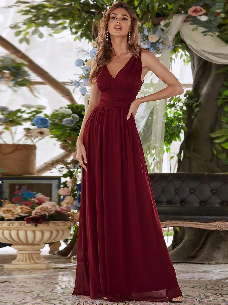 Robe de demoiselle d'honneur en mousseline à col en V