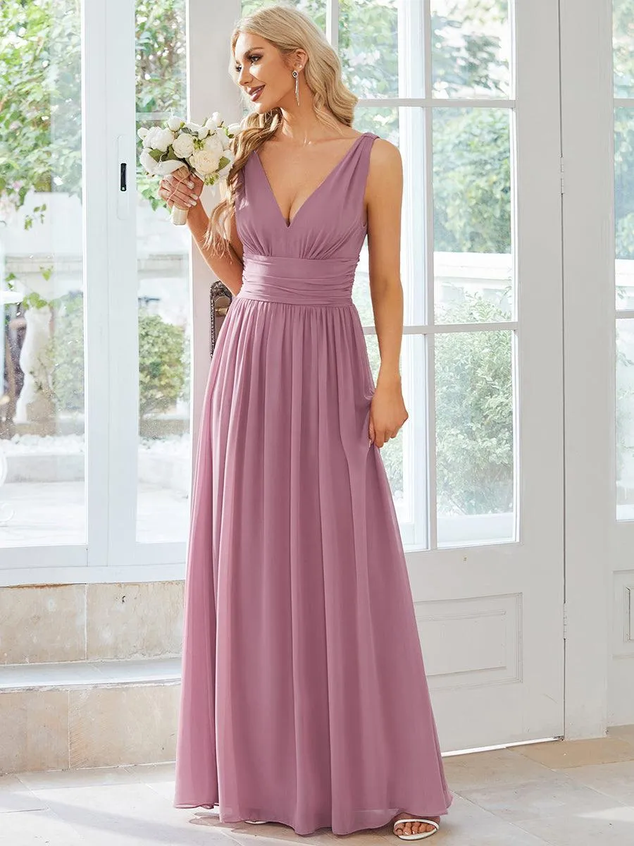 Robe de demoiselle d'honneur en mousseline à col en V