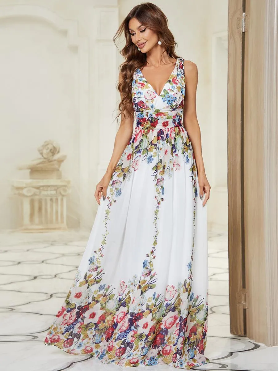 Robe de demoiselle d'honneur en mousseline à col en V