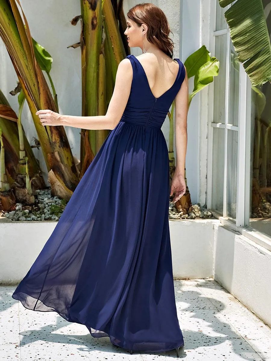 Robe de demoiselle d'honneur en mousseline à col en V