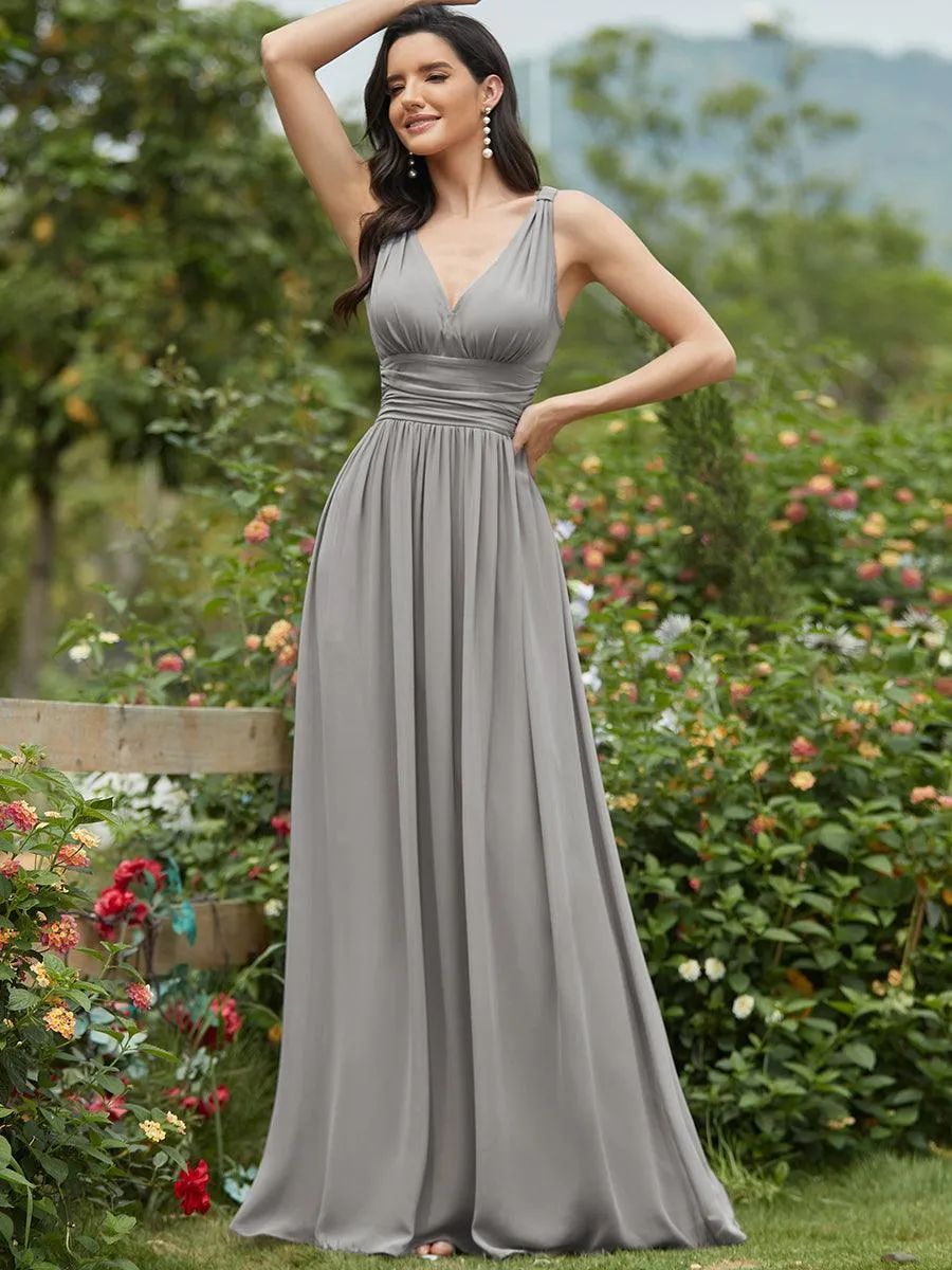 Robe de demoiselle d'honneur en mousseline à col en V
