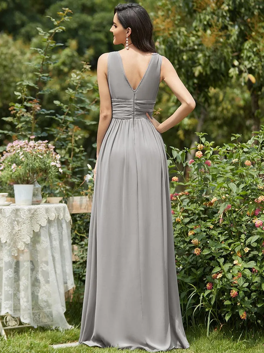 Robe de demoiselle d'honneur en mousseline à col en V