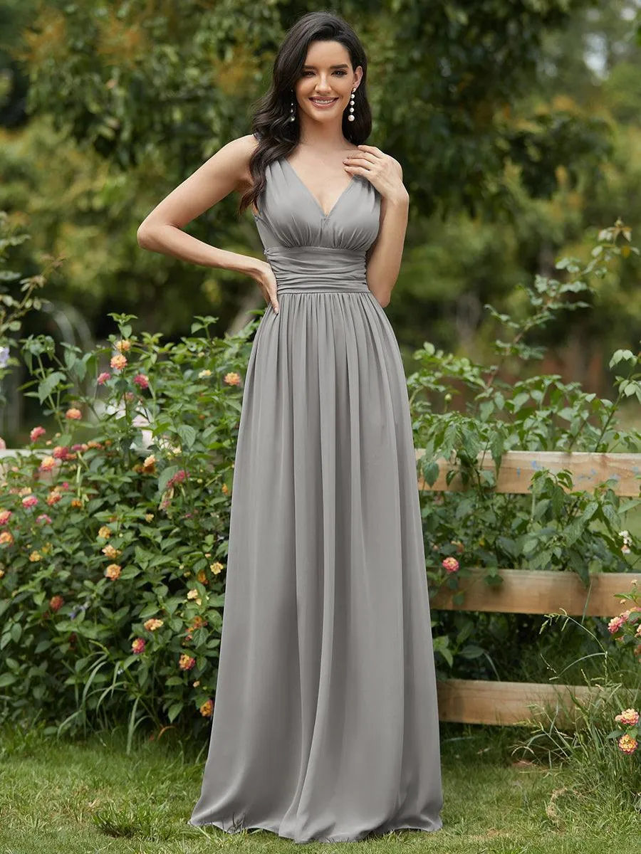 Robe de demoiselle d'honneur en mousseline à col en V