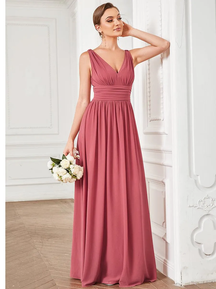 Robe de demoiselle d'honneur en mousseline à col en V