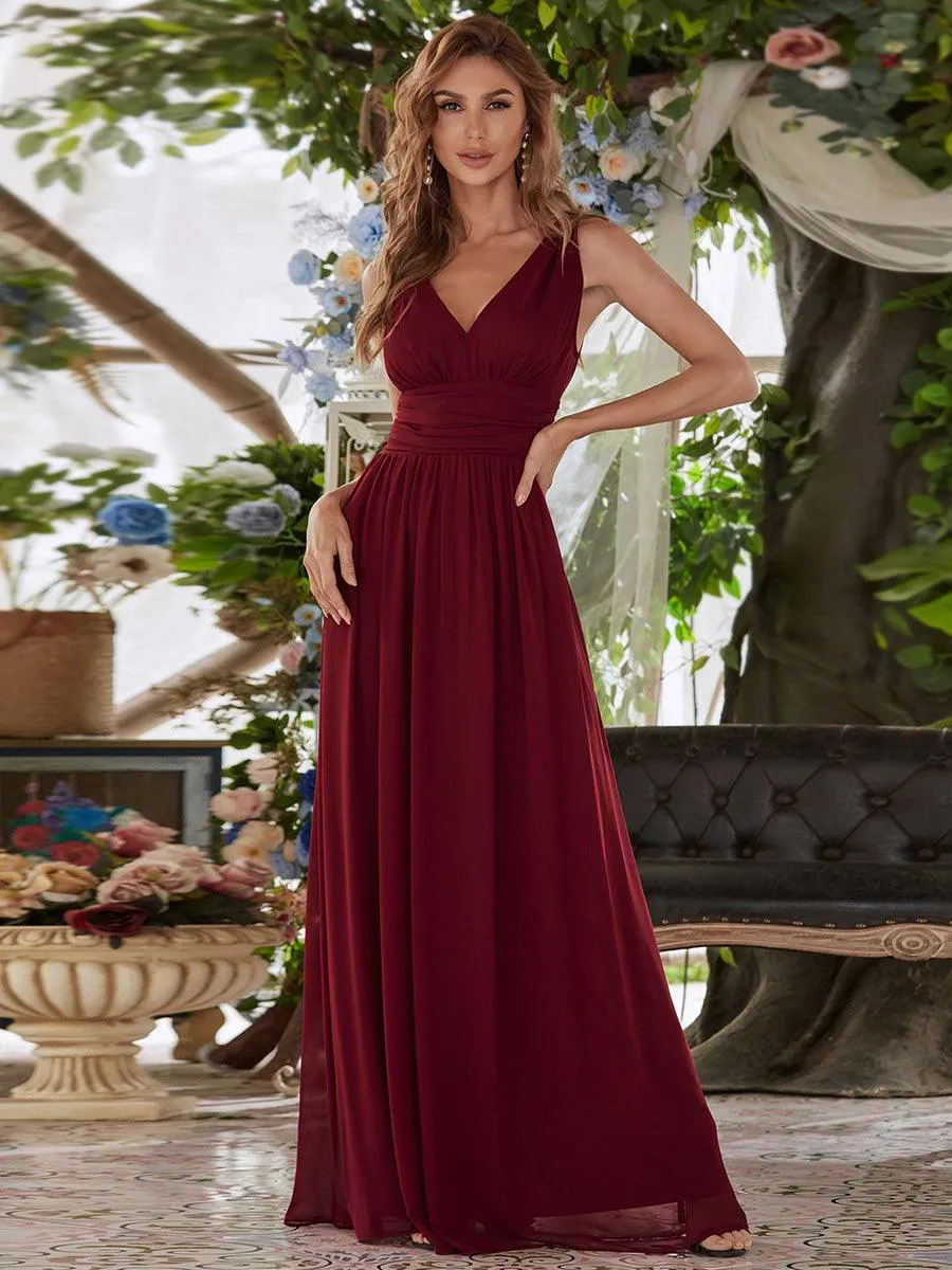 Robe de demoiselle d'honneur en mousseline à col en V