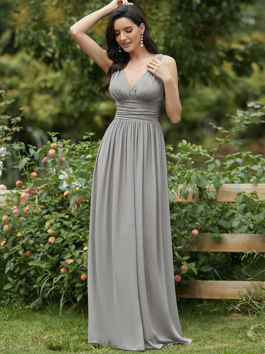 Robe de demoiselle d'honneur en mousseline à col en V