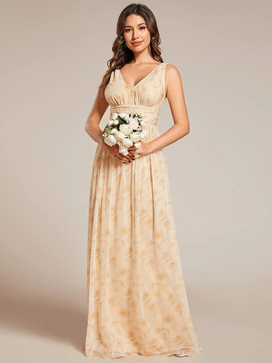 Robe de demoiselle d'honneur en mousseline à col en V