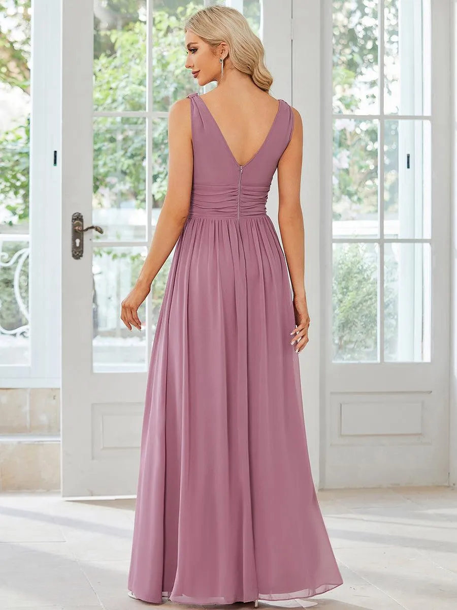 Robe de demoiselle d'honneur en mousseline à col en V