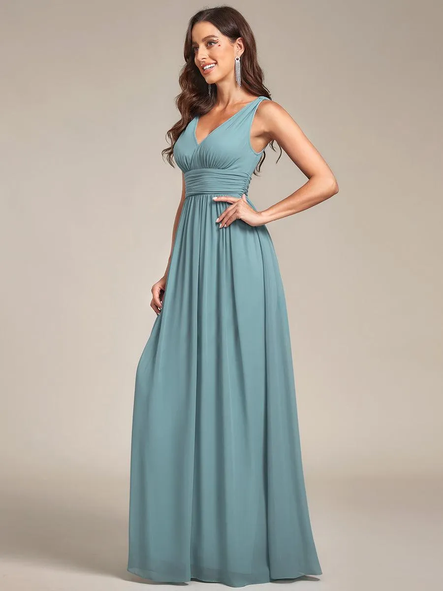 Robe de demoiselle d'honneur en mousseline à col en V