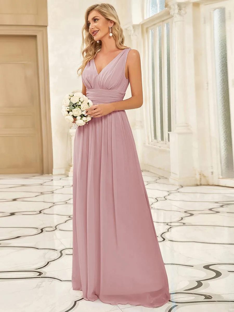 Robe de demoiselle d'honneur en mousseline à col en V