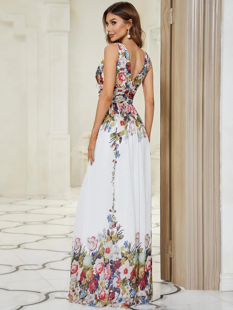 Robe de demoiselle d'honneur en mousseline à col en V