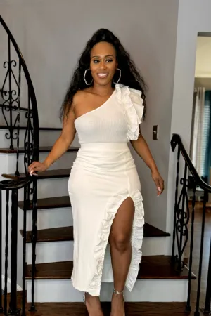 RUFFLE ONE SHOULDER SKIRT SET