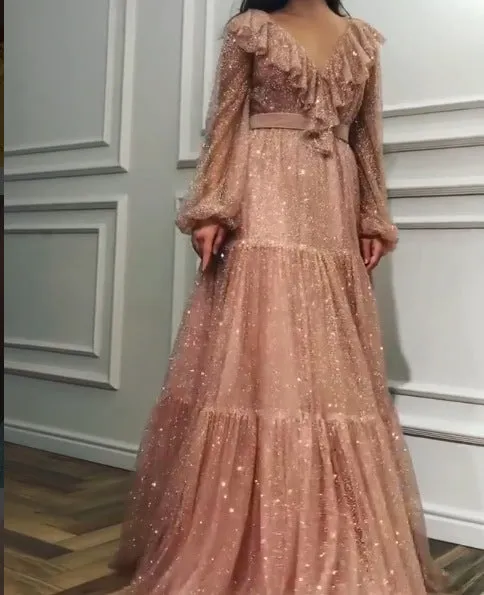 Sexy V-neck Sequin Dress Big Dress Long Skirt