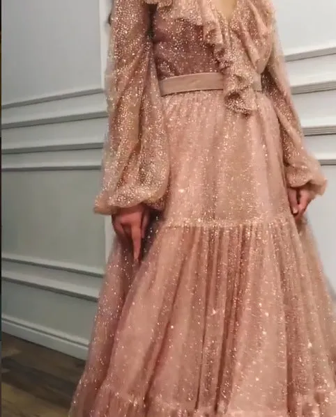 Sexy V-neck Sequin Dress Big Dress Long Skirt