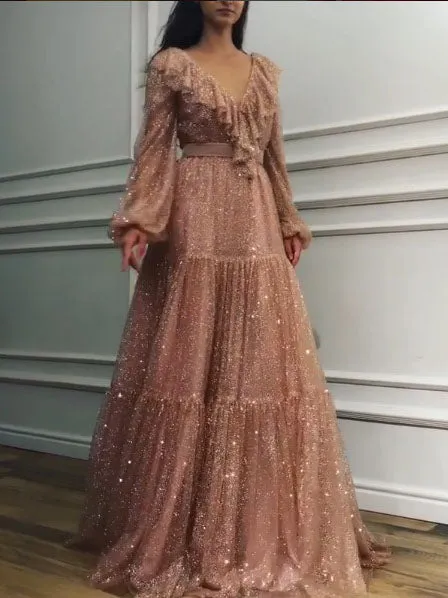 Sexy V-neck Sequin Dress Big Dress Long Skirt