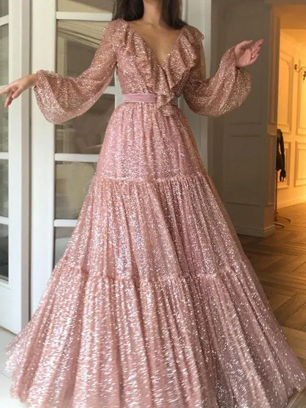 Sexy V-neck Sequin Dress Big Dress Long Skirt