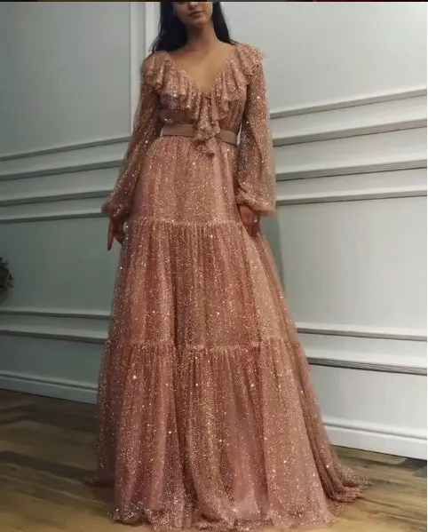 Sexy V-neck Sequin Dress Big Dress Long Skirt