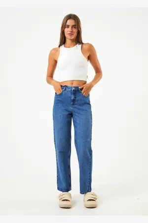 SHELBY - HEMP DENIM WIDE LEG JEAN LONG - AUTHENTIC BLUE