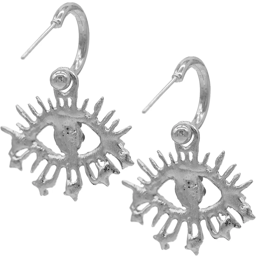 Silver Multicolor Evil Eye Mini Hoop Earrings