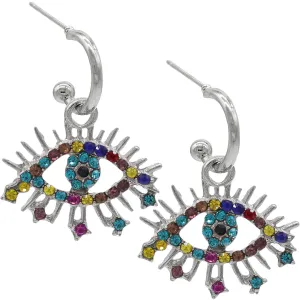Silver Multicolor Evil Eye Mini Hoop Earrings