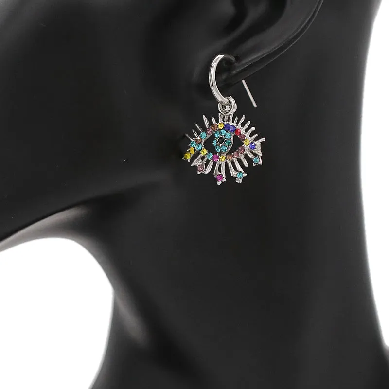 Silver Multicolor Evil Eye Mini Hoop Earrings
