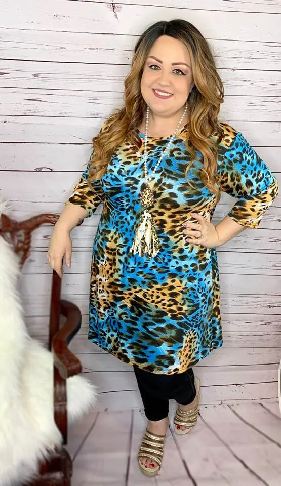 Small: Turquoise Leopard Flutter Tunic
