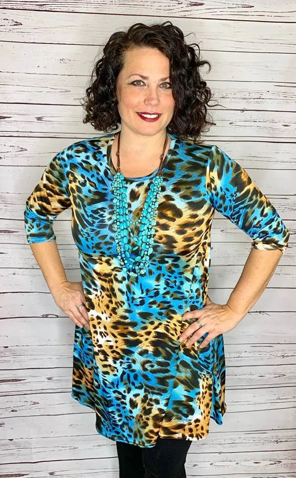 Small: Turquoise Leopard Flutter Tunic