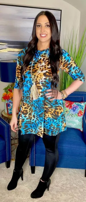 Small: Turquoise Leopard Flutter Tunic